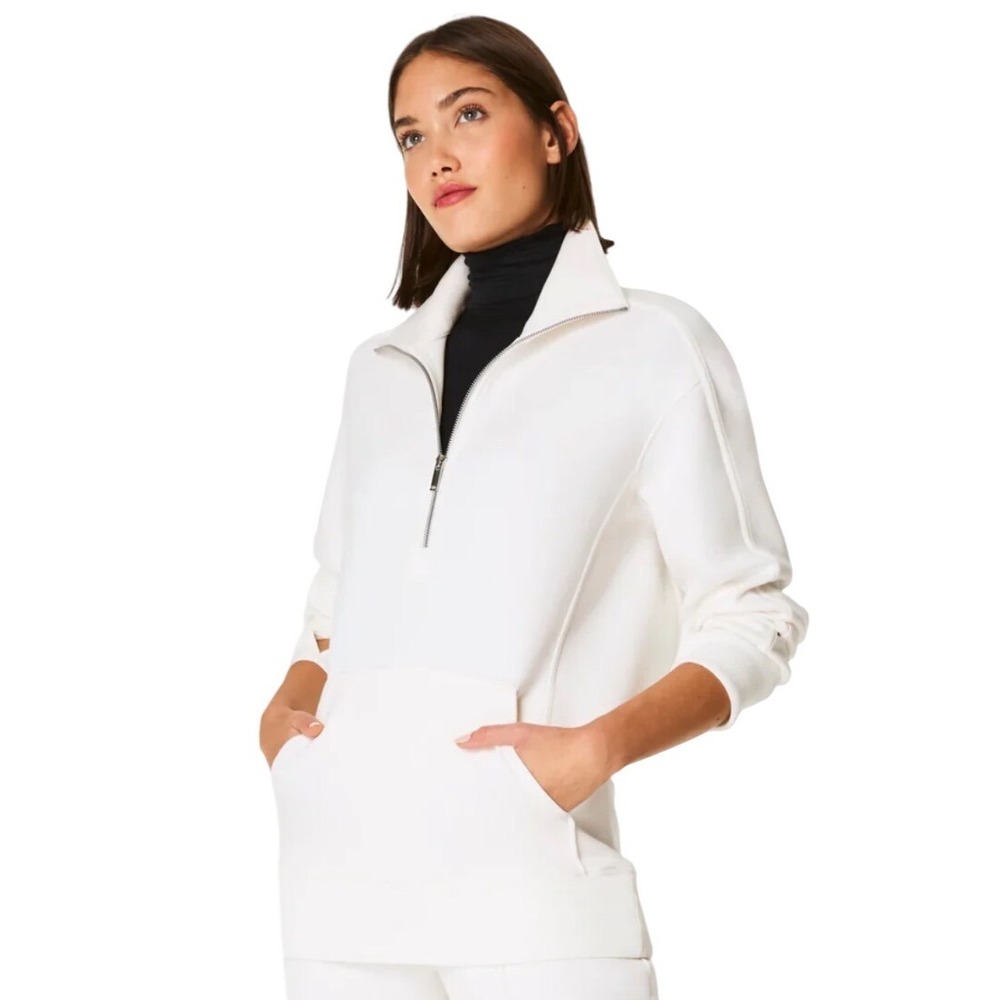 SPANX AirEssentials Luxe Half Zip Tunic XS White Powder Scuba Travel Pullover